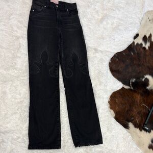 Revive Black Women's High-Rise Straight Jeans with Decorative Knee Stitching